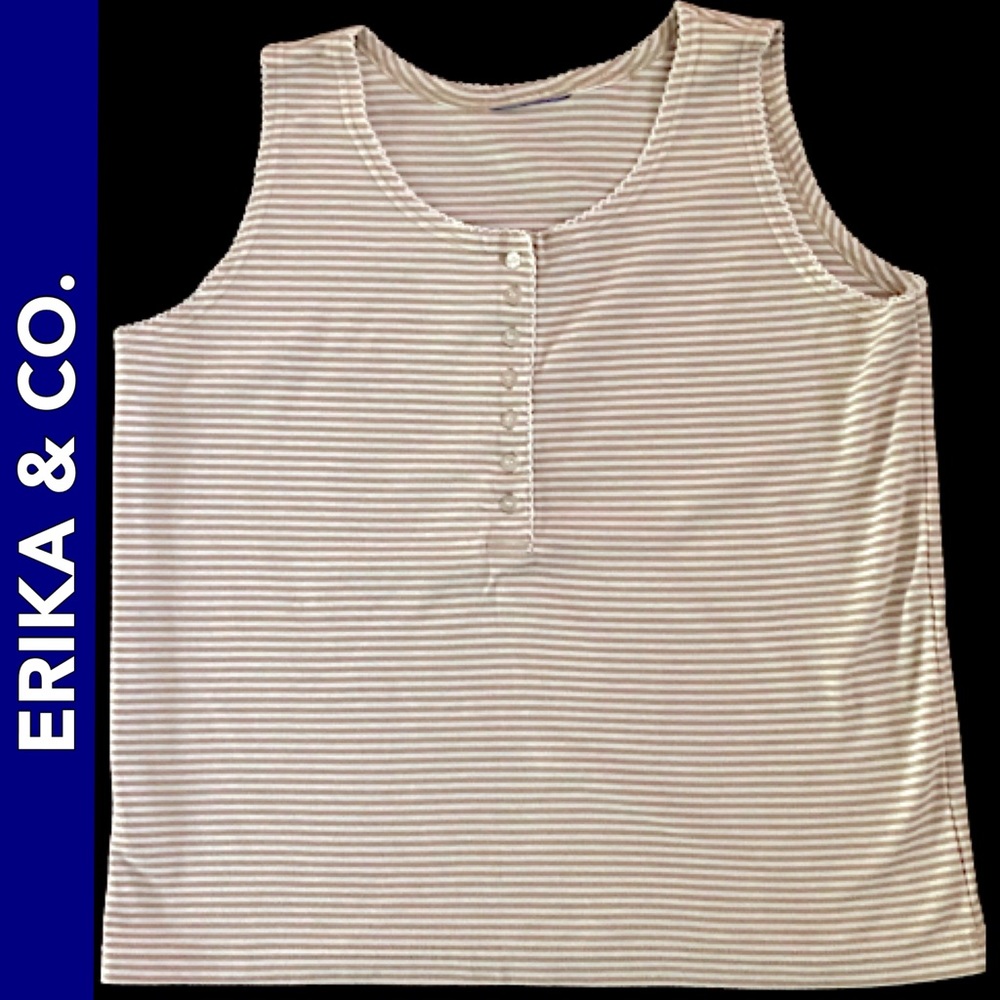 NEW Erika & Co. Tank Top - TAN/WHITE Stripe  - Size XL